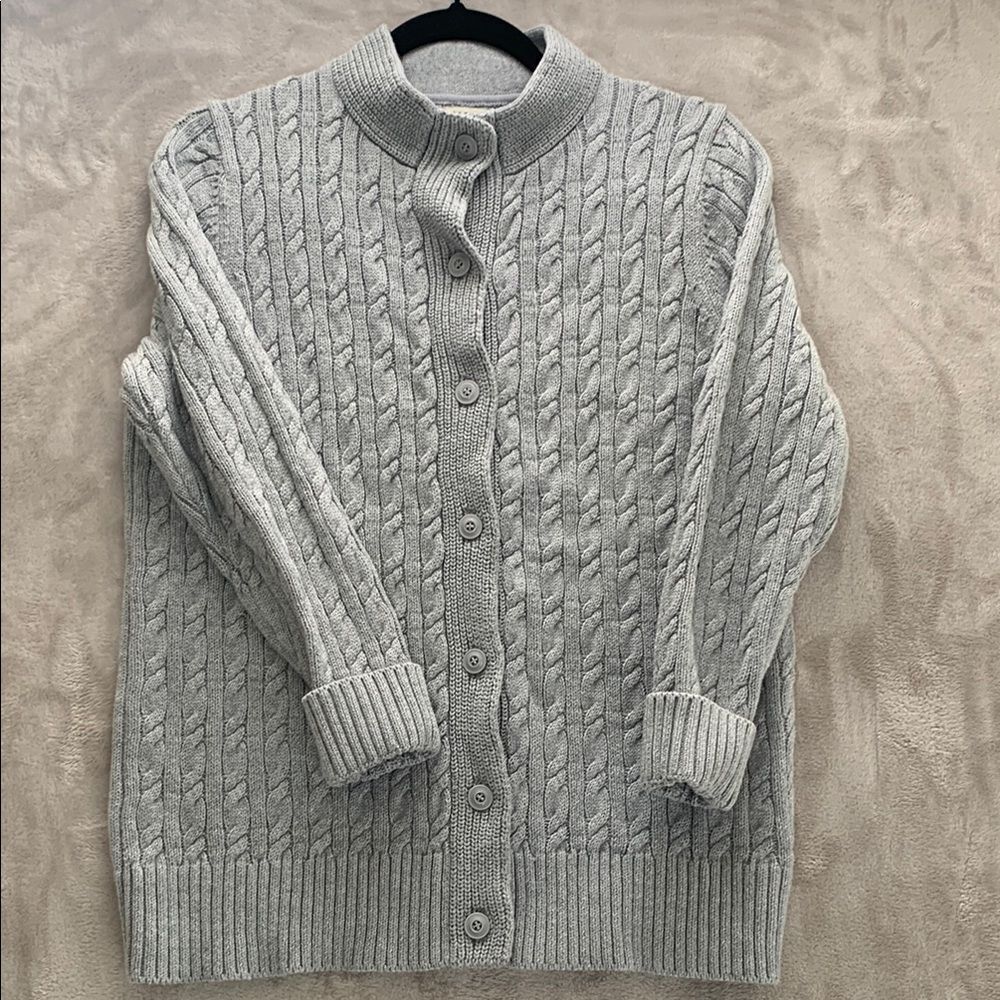 L.L. BEAN | MEDIUM PET WOMEN'S CABLE KNIT CARDIGAN SWEATER | GREY 511652